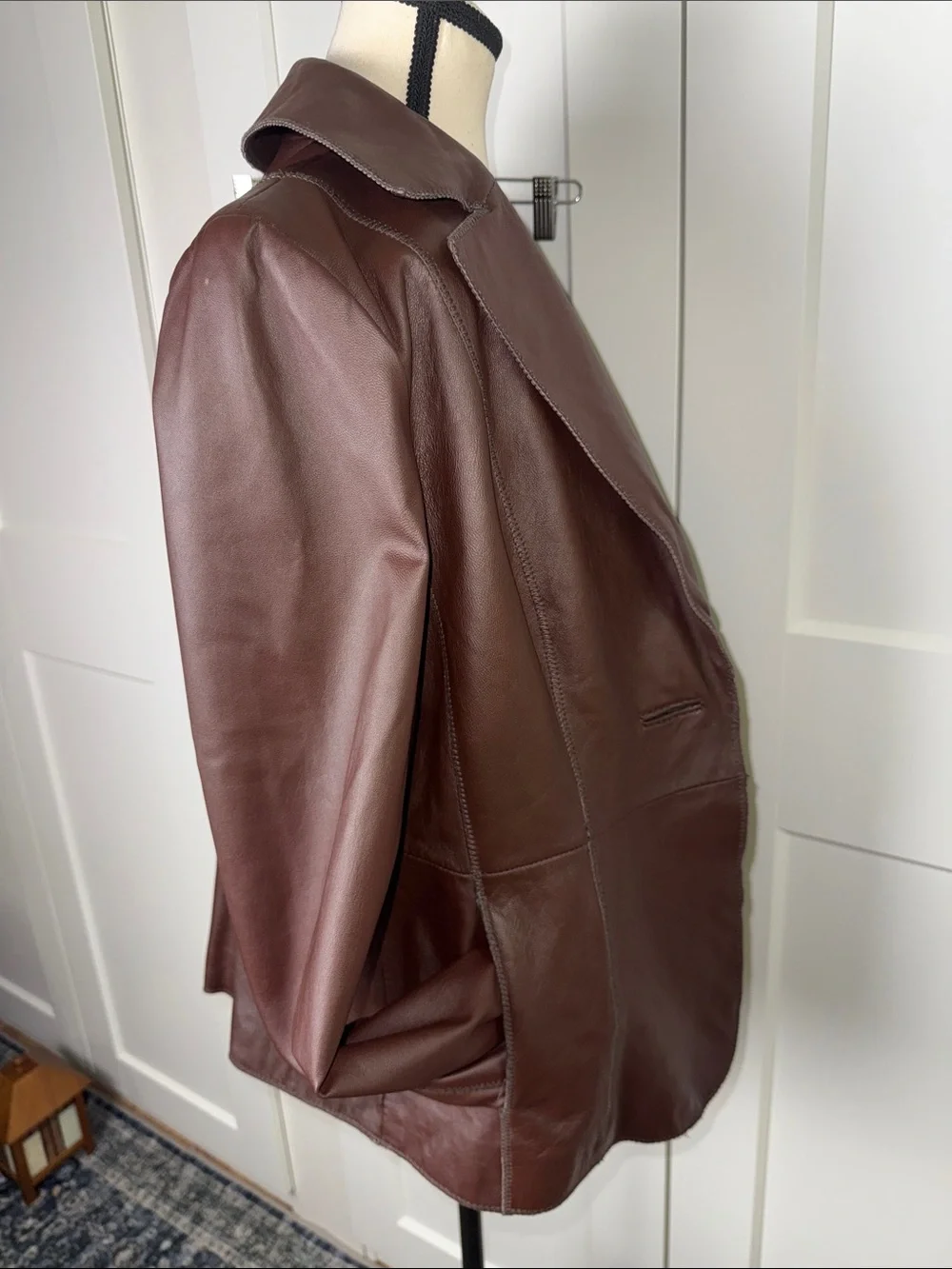 Vintage brown genuine leather Chi by falchi button front funky lined jacket coat - Picture 8 of 10